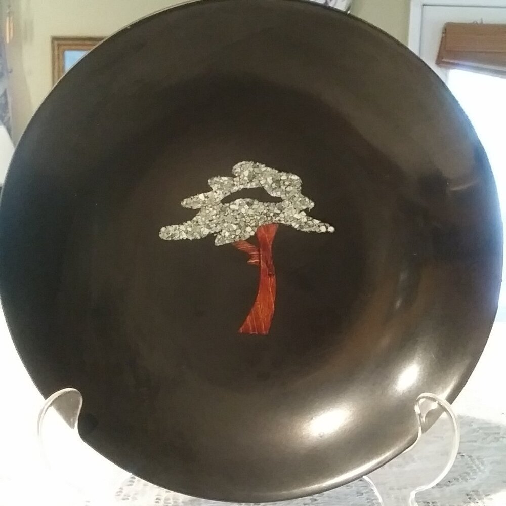 Vintage Couroc Black with Tree Inlay Plate | 1970 | Home Decor